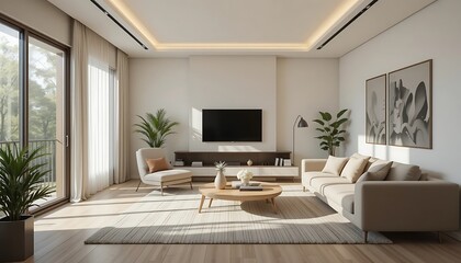 Fototapeta premium Modern Minimalist Living Room Interior Design
