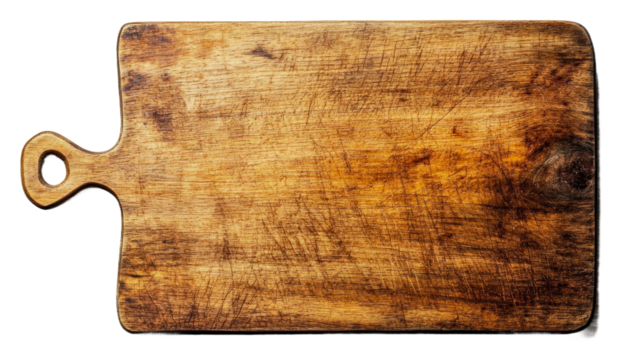 Wooden cutting board on a white background isolated on transparent background