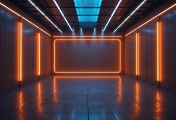 Futuristic Room with Orange and Blue Neon Lighting