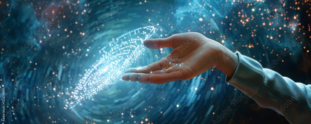 Aufkleber Scientist manipulates a holographic projection of binary data in the vast expanse of outer space