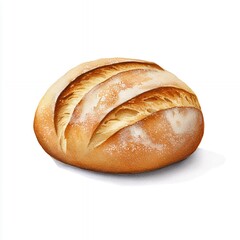 Golden Brown Crust Artisan Round Bread, Detailed Closeup Food Photography on White Background