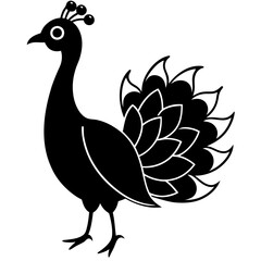 Cute Line Art Peacock Silhouette Black Vector Illustration