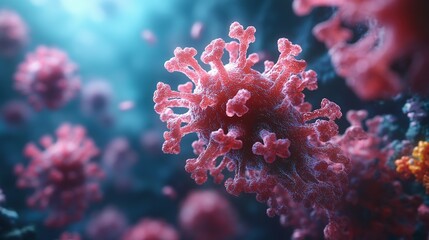 Obraz premium Microscopic View of a Coronavirus Particle Cluster