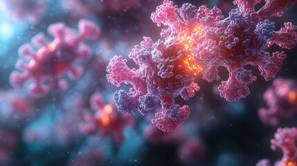 Fototapeta premium Microscopic View of a Coronavirus Replication Process
