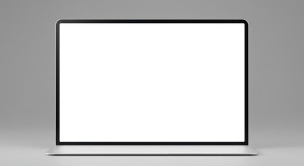Minimalist laptop displaying blank white screen on gray background