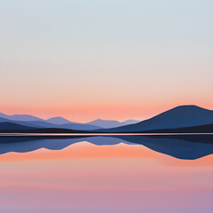 Serene Landscape at Dusk Reflecting Tranquil Waters and Mountain Silhouettes, Evoking a Sense of Onward Journey and Peace