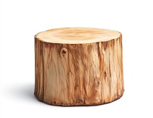 Round wooden tree stump isolated on white background.