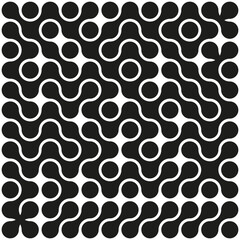 Abstract geometric pattern. Black curvy shapes. Creative circular elements. Repeating seamless layout.