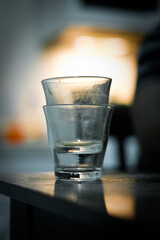 Close up of empty stacked glasses