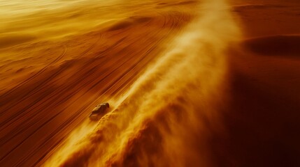 46.A powerful scene of 4x4 vehicles drifting across the expansive red sand dunes of Saudi Arabiaâ€™s desert, with the cars executing thrilling maneuvers. The sand is kicked up in dramatic arcs,