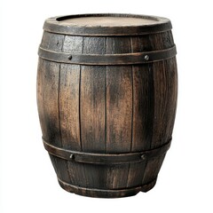 Obraz premium Dark brown wooden barrel isolated on white.