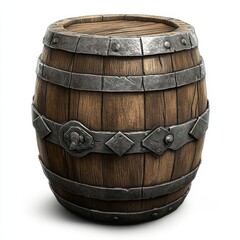 Obraz premium Wooden barrel with metal bands, isolated on white. (1)