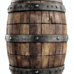 Fototapeta premium Aged wooden barrel with iron bands and rivets.