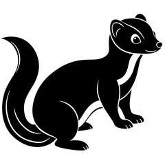 Cute Line Art Weasel Silhouette Black Vector Illustration