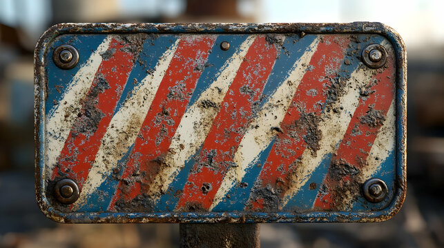 Rustic Red White and Blue Striped Metal Sign