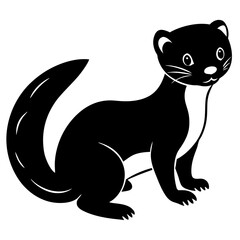 Cute Line Art Weasel Silhouette Black Vector Illustration