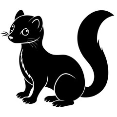 Cute Line Art Weasel Silhouette Black Vector Illustration