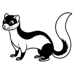 Cute Line Art Weasel Silhouette Black Vector Illustration