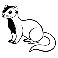 Cute Line Art Weasel Silhouette Black Vector Illustration