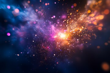 Fototapeta premium Vibrant Colorful Sparks Exploding In Dark Night Sky