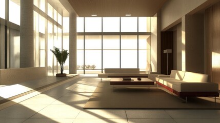 Fototapeta premium Modern minimalist living room with elements of neutral colors, AI generated image