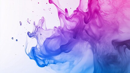 Fototapeta premium Abstract ink blending with blue purple and pink colors on white background creating a dynamic artistic effect