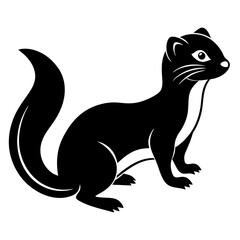 Cute Line Art Weasel Silhouette Black Vector Illustration
