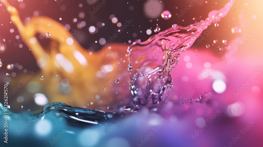 Poster dynamic water splash art abstract setting visual content colorful environment close-up view fluidity