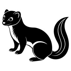 Cute Line Art Weasel Silhouette Black Vector Illustration