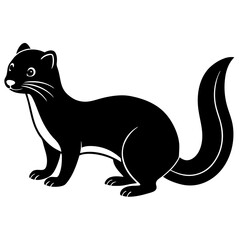 Cute Line Art Weasel Silhouette Black Vector Illustration
