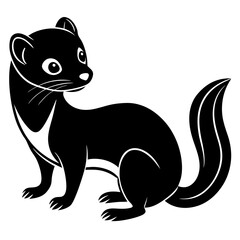 Cute Line Art Weasel Silhouette Black Vector Illustration