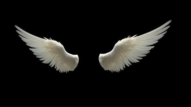 flaped white angel wings loop in alpha channel. 4k transparent background