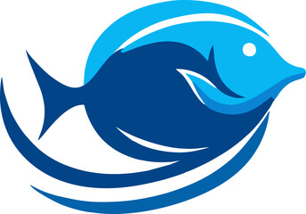 Obraz premium bluetang fish logo, Cartoon fish swimming in the ocean with marine life elements.