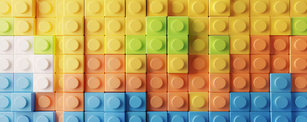 Vibrant plastic brick wall adds a cheerful touch to the background