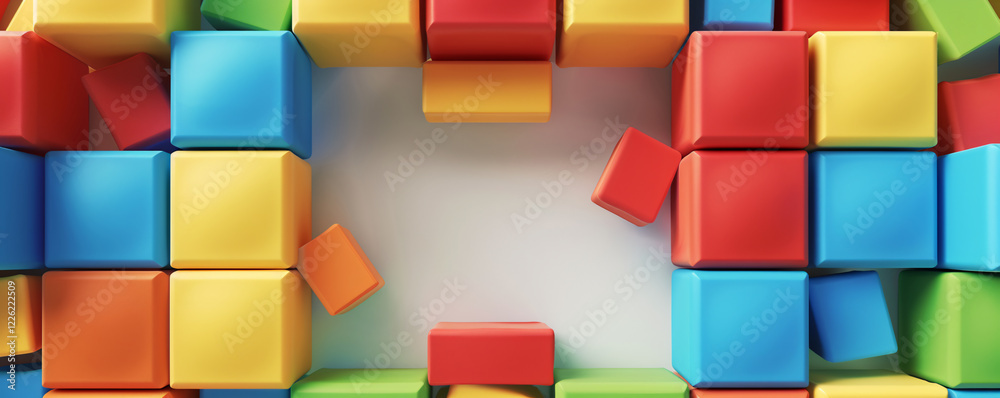 Poster Colorful cubes are forming a square frame on a white background