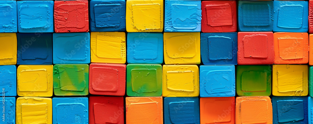 Poster colorful grid of square shapes creates a lively backdrop