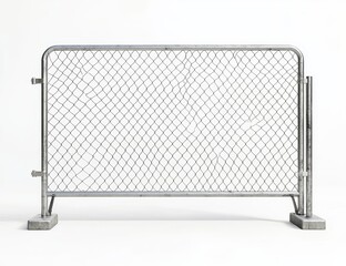 Metal chain link fence barrier isolated on white.