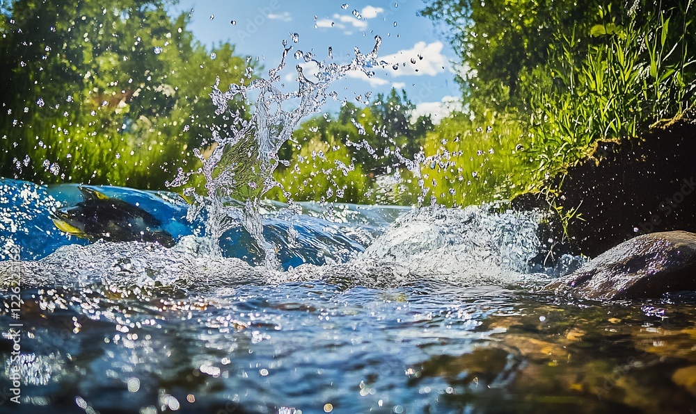 Poster pristine scenic river landscape capturing vibrant nature with splashing water : generative ai