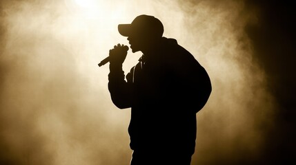 Silhouette of a Male Performer Singing against a Backlit Background
