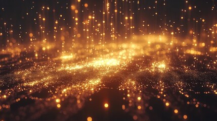 Obraz premium Golden particles falling on dark background.