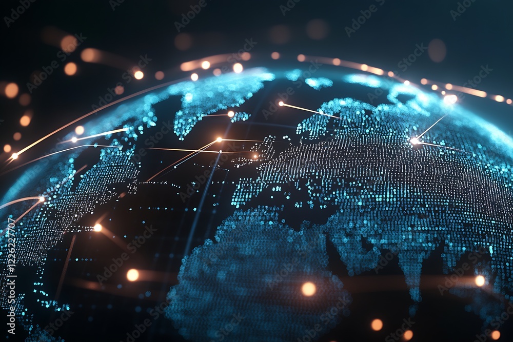 Poster digital globe highlighting global connections and technology in blue hues : generative ai