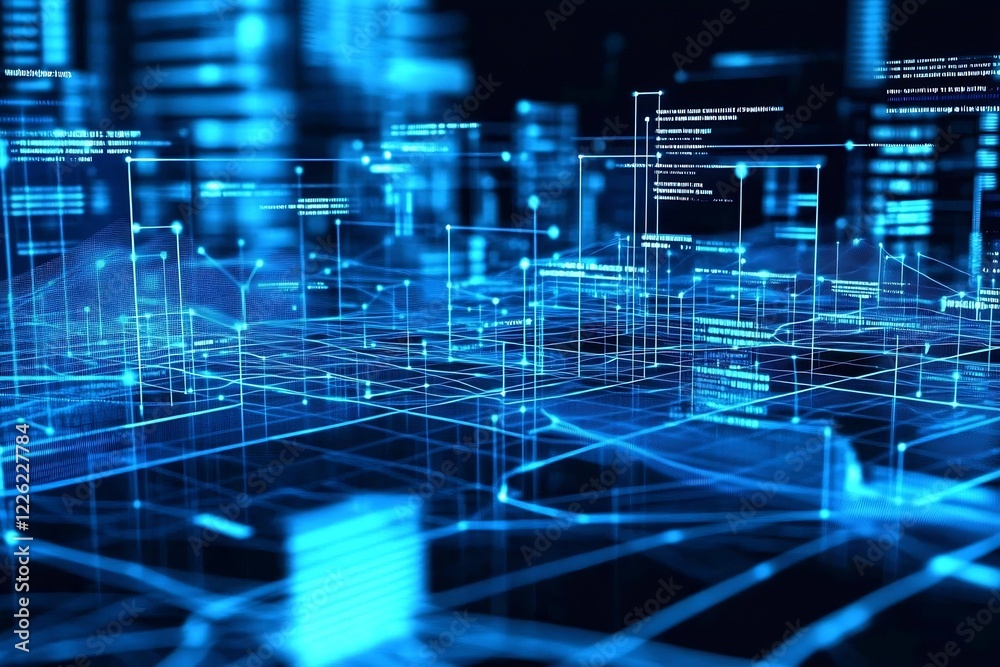 Fototapete Futuristic Digital Grid with Data Streams Highlighting Advanced Technology : Generative AI