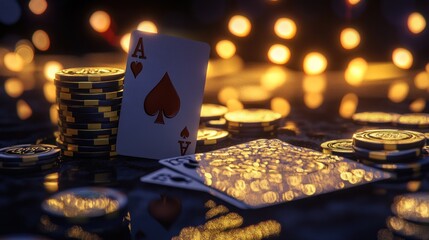Royal Flush gold with bokeh background, AI generated image