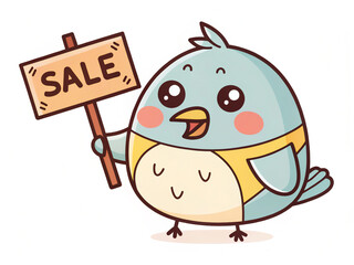 Bird holding a sale sign 