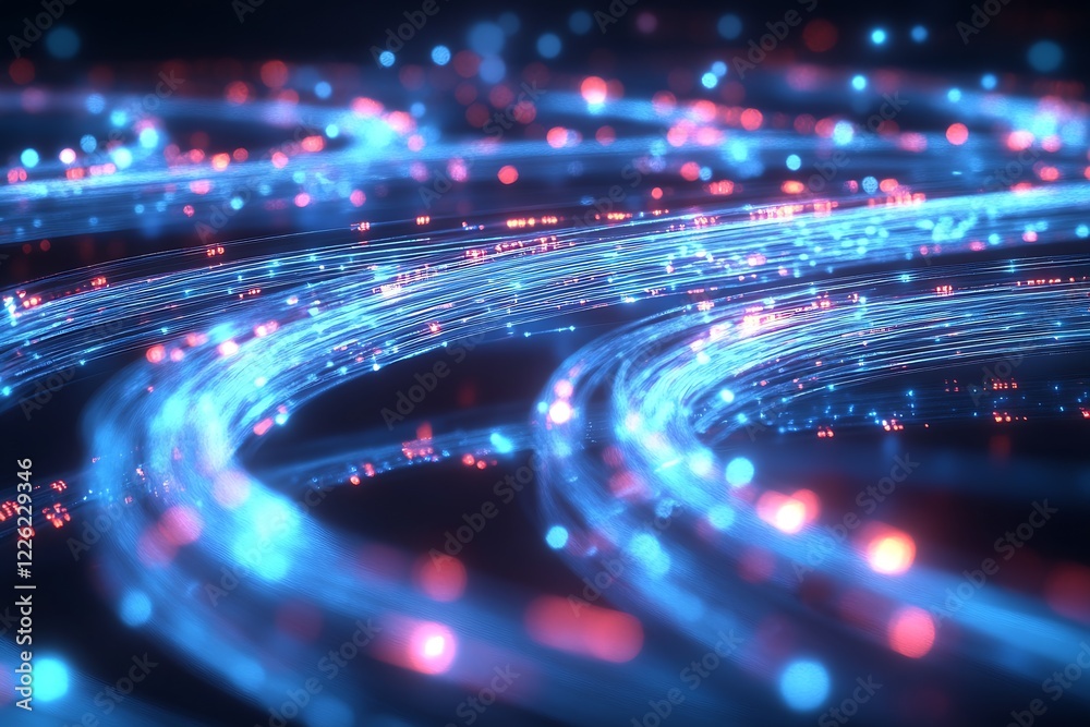 Poster futuristic blue and red neon light trails for technological themes and sci-fi art : generative ai