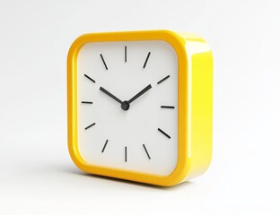 Yellow square clock isolated on white background.