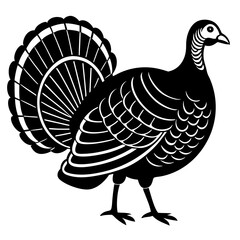 Cute Line Art Turkey Silhouette Black Vector Illustration