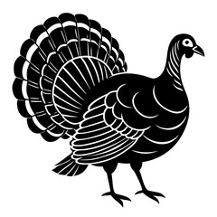 Cute Line Art Turkey Silhouette Black Vector Illustration