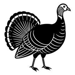 Cute Line Art Turkey Silhouette Black Vector Illustration