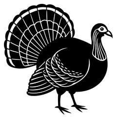 Cute Line Art Turkey Silhouette Black Vector Illustration